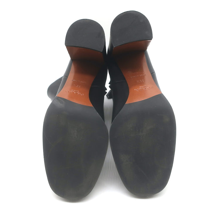 Prada Triangle-Logo Block Heel Ankle Boots Black Leather Size 36.5