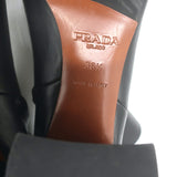 Prada Triangle-Logo Block Heel Ankle Boots Black Leather Size 36.5
