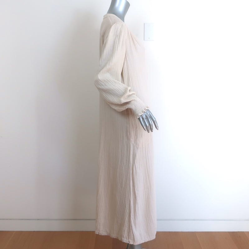 Xirena Smocked Long Sleeve Maxi Dress Ecru Cotton Gauze Size Medium