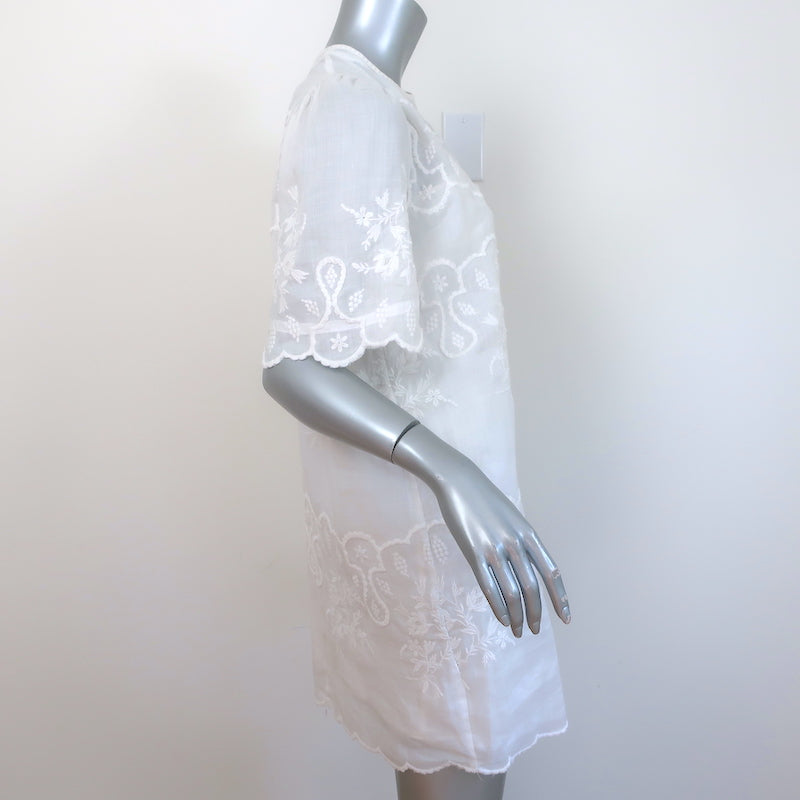 Isabel Marant Ruthel Short Sleeve Mini Dress White Embroidered Ramie Size 36