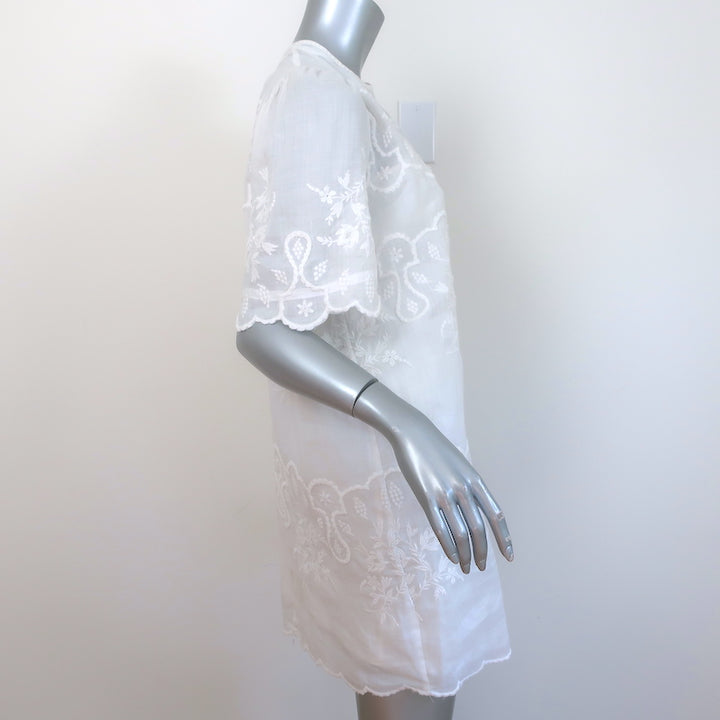 Isabel Marant Ruthel Short Sleeve Mini Dress White Embroidered Ramie Size 36
