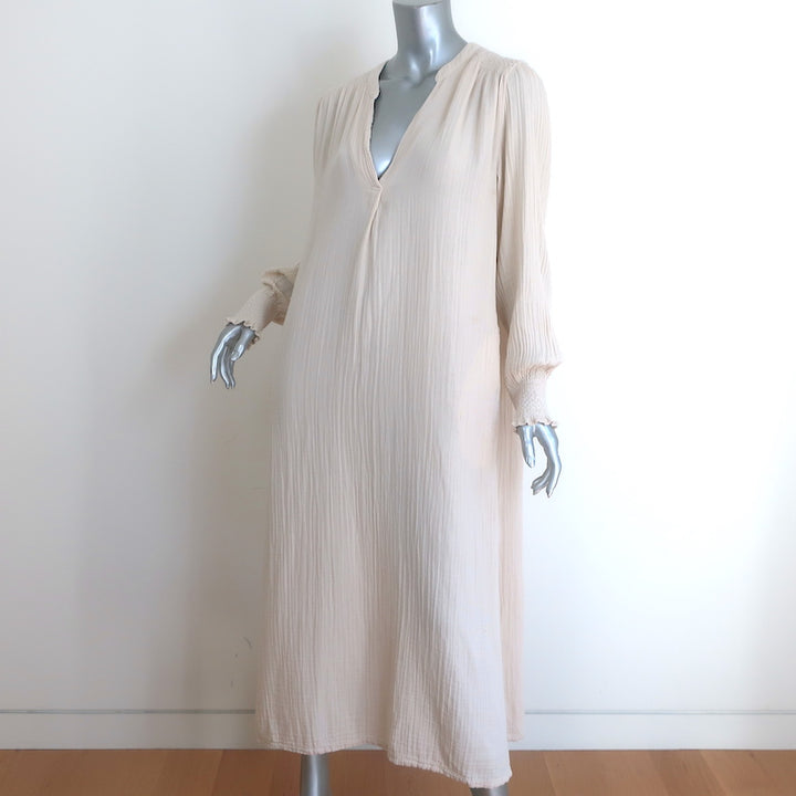 Xirena Smocked Long Sleeve Maxi Dress Ecru Cotton Gauze Size Medium