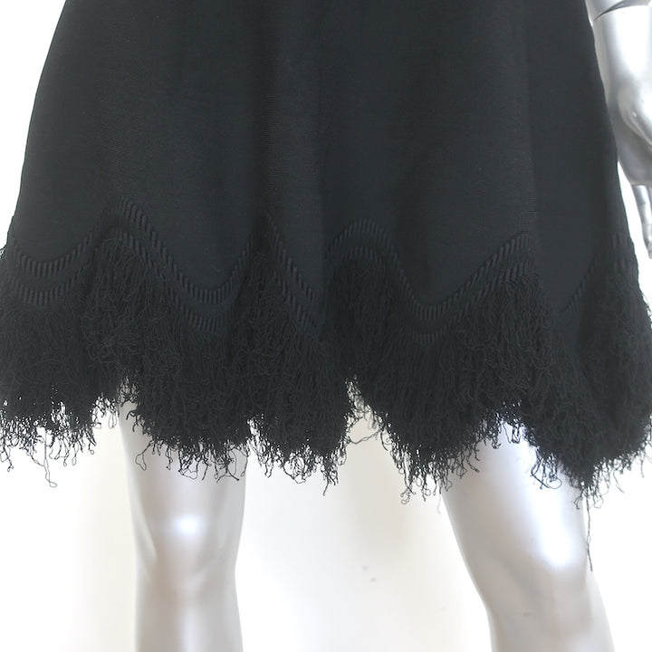 Ulla Johnson Vittoria Fringe Dress Black Stretch Knit Size Petite NEW