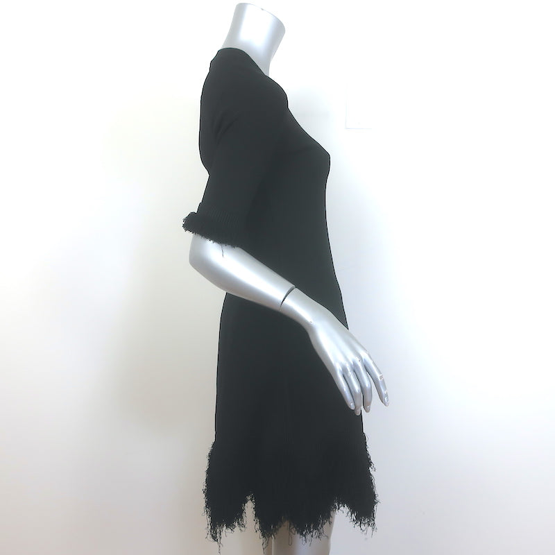 Ulla Johnson Vittoria Fringe Dress Black Stretch Knit Size Petite NEW