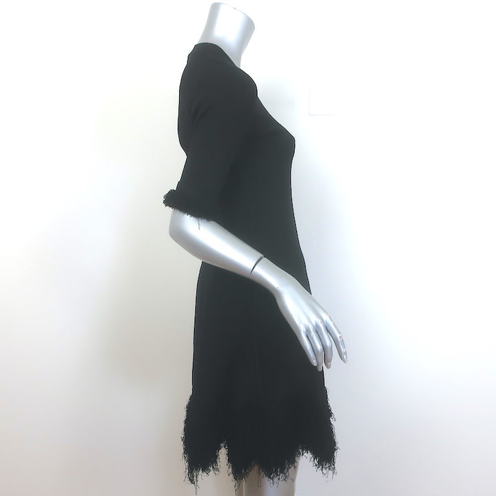 Ulla Johnson Vittoria Fringe Dress Black Stretch Knit Size Petite NEW