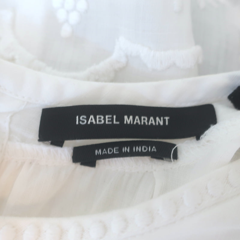 Isabel Marant Ruthel Short Sleeve Mini Dress White Embroidered Ramie Size 36