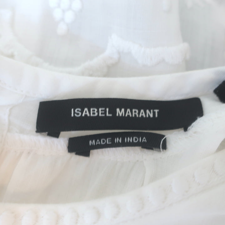 Isabel Marant Ruthel Short Sleeve Mini Dress White Embroidered Ramie Size 36