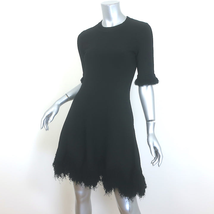 Ulla Johnson Vittoria Fringe Dress Black Stretch Knit Size Petite NEW