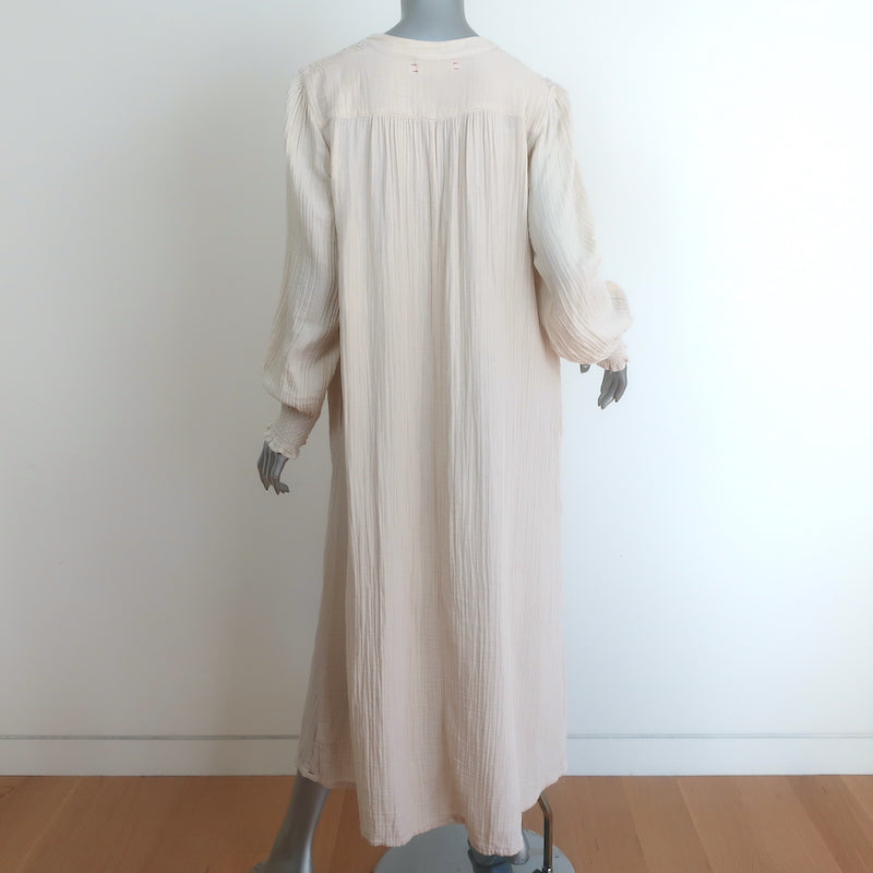 Xirena Smocked Long Sleeve Maxi Dress Ecru Cotton Gauze Size Medium