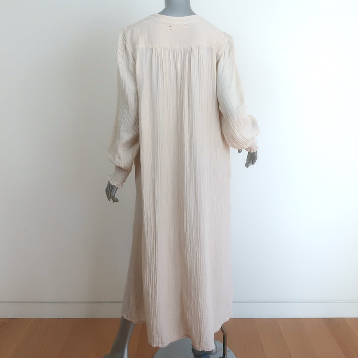 Xirena Smocked Long Sleeve Maxi Dress Ecru Cotton Gauze Size Medium