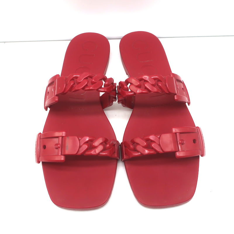 Gucci Teena Rubber Chain Link Slides Red Size 37 Flat Jelly Sandals