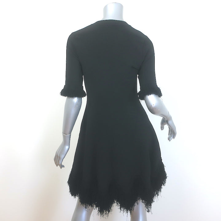 Ulla Johnson Vittoria Fringe Dress Black Stretch Knit Size Petite NEW