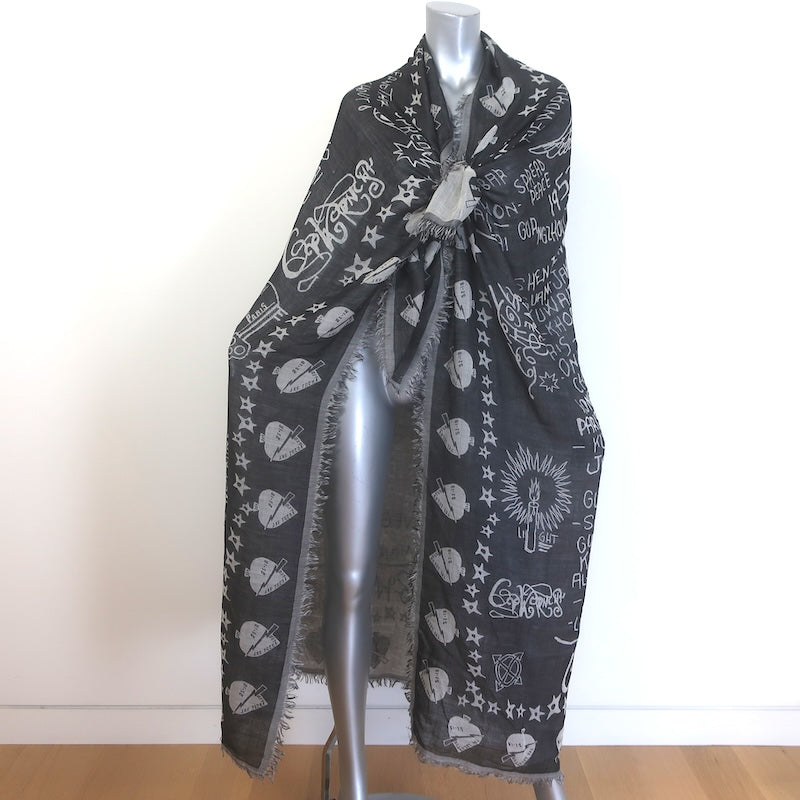 Givenchy World Tour Fringed Gauze Shawl Scarf Black/Gray