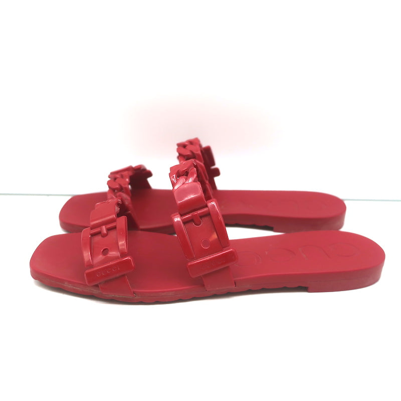 Gucci Teena Rubber Chain Link Slides Red Size 37 Flat Jelly Sandals