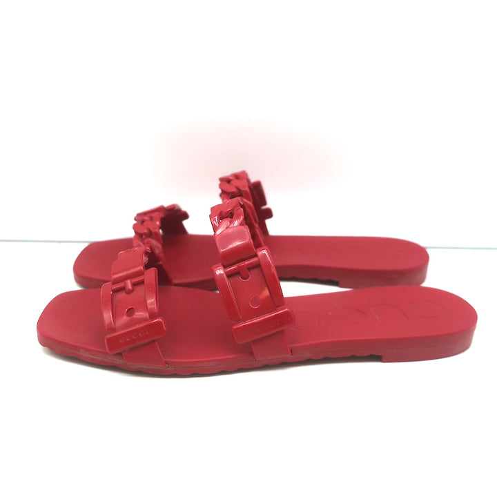 Gucci Teena Rubber Chain Link Slides Red Size 37 Flat Jelly Sandals