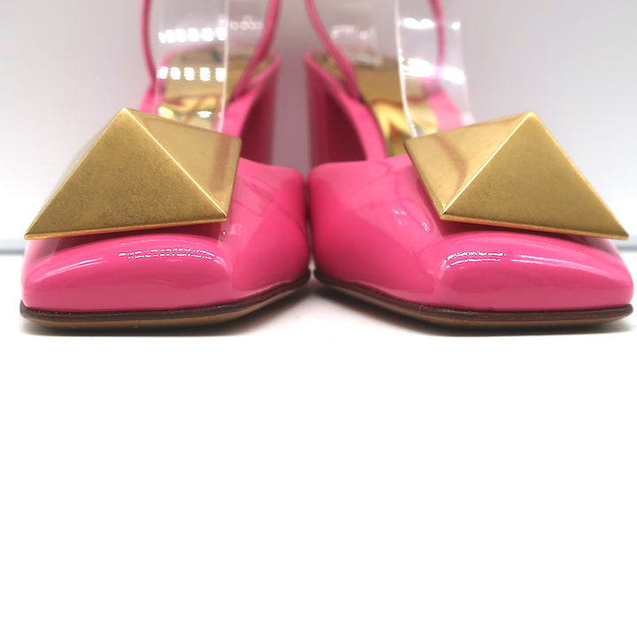 Valentino One Stud Ankle Strap Pumps Hot Pink Patent Leather Size 36.5