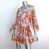 Zimmermann Ruffled Mini Dress Mae Floral Print Silk Chiffon Size 0P Long Sleeve