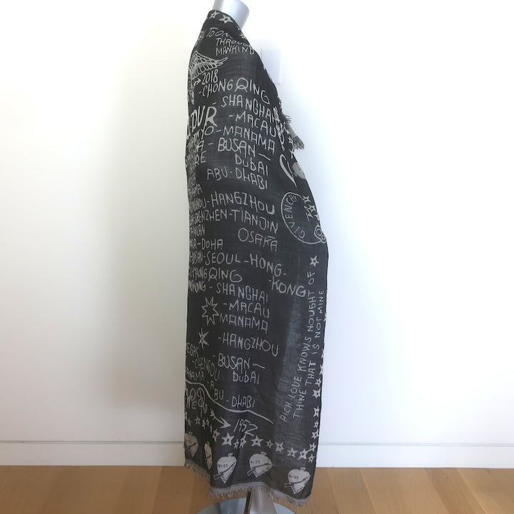 Givenchy World Tour Fringed Gauze Shawl Scarf Black/Gray