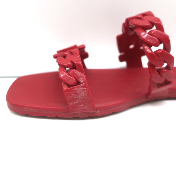 Gucci Teena Rubber Chain Link Slides Red Size 37 Flat Jelly Sandals