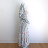 Saint Laurent Crystal-Strap Ruffled Maxi Dress White Floral Print Silk Size 36