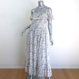 Saint Laurent Crystal-Strap Ruffled Maxi Dress White Floral Print Silk Size 36