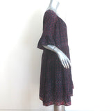 Natalie Martin Mesa Bell Sleeve Tiered Dress Purple Floral Print Silk Size Small