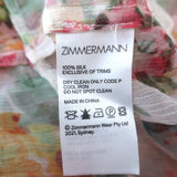 Zimmermann Ruffled Mini Dress Mae Floral Print Silk Chiffon Size 0P Long Sleeve
