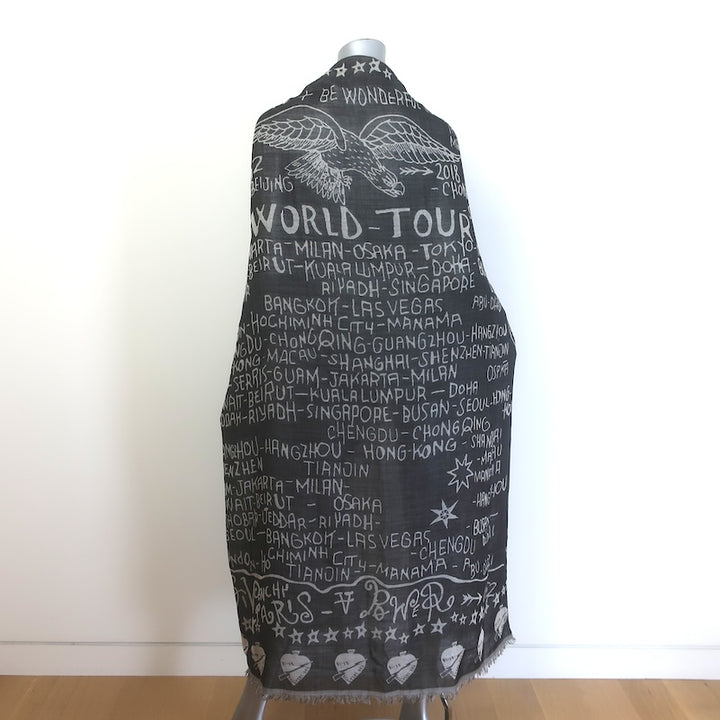 Givenchy World Tour Fringed Gauze Shawl Scarf Black/Gray