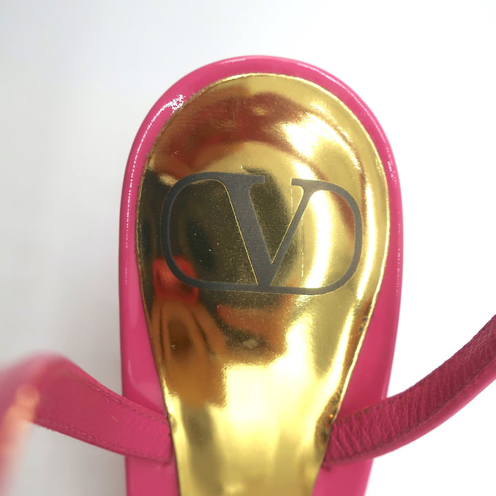 Valentino One Stud Ankle Strap Pumps Hot Pink Patent Leather Size 36.5