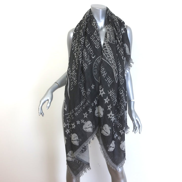 Givenchy World Tour Fringed Gauze Shawl Scarf Black/Gray