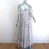 Saint Laurent Crystal-Strap Ruffled Maxi Dress White Floral Print Silk Size 36