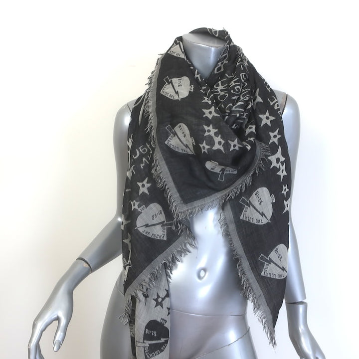 Givenchy World Tour Fringed Gauze Shawl Scarf Black/Gray