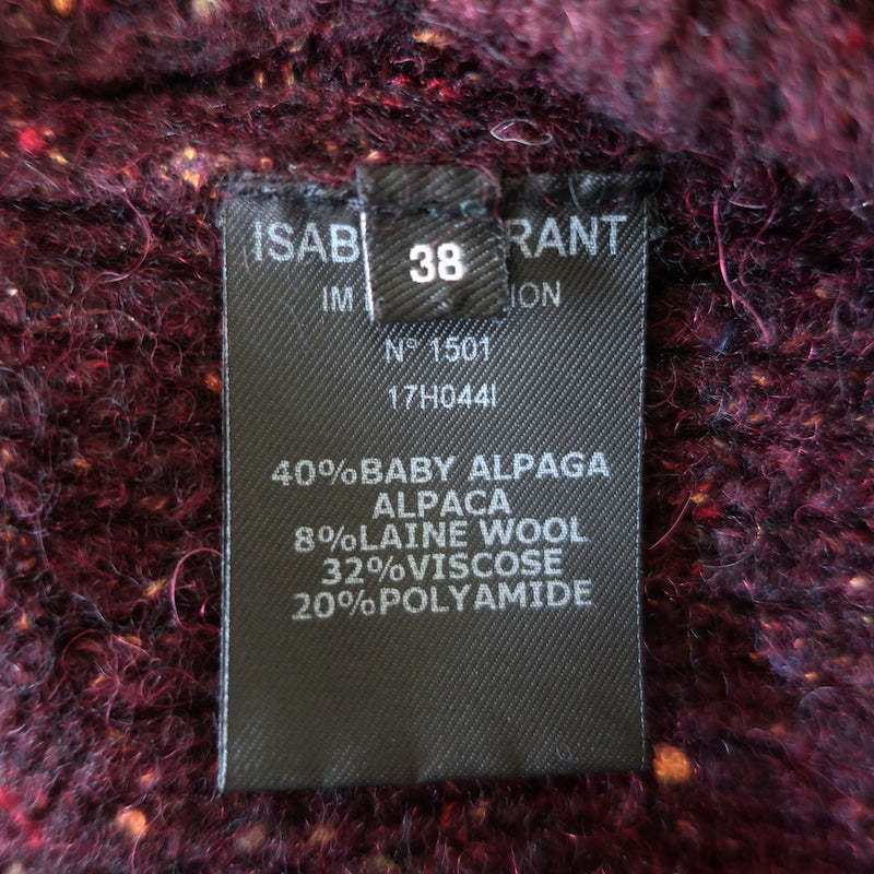 Isabel Marant Cutout-Back Crewneck Sweater Burgundy Speckled Knit Size 38