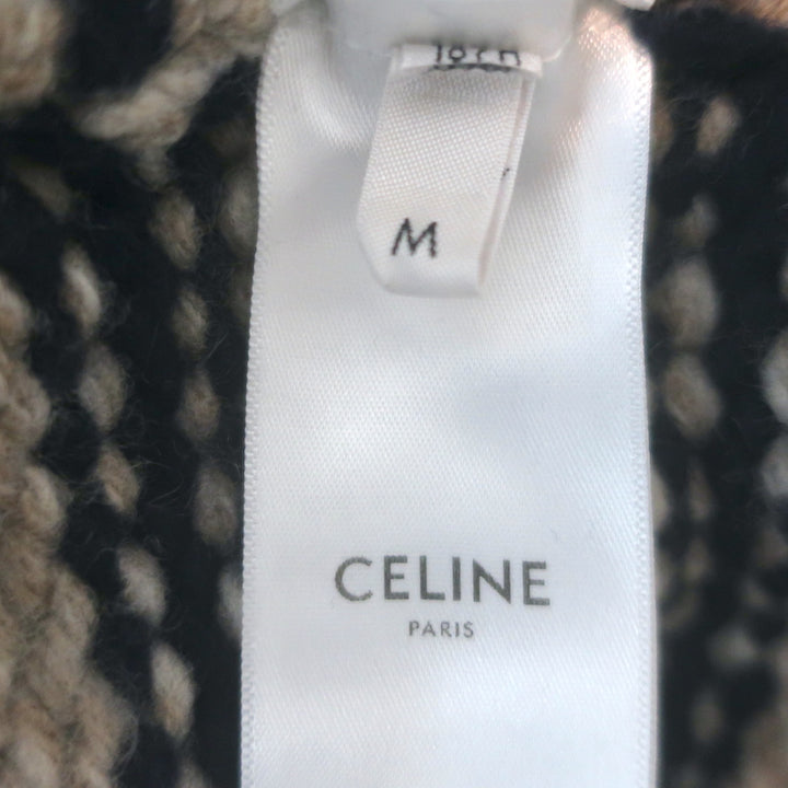 Celine mariniere boat-neck sweater in taupe and navy wool, authentic pre-owned luxury knit, gently worn, size M