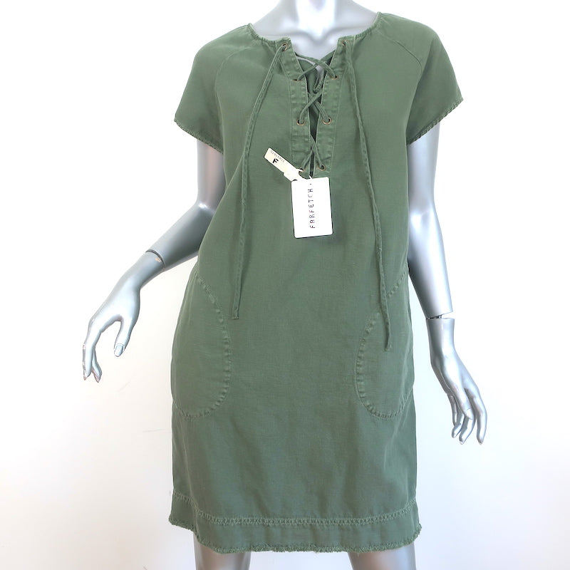 Nili Lotan Lace-Up Mini Dress Army Green Size Extra Small Short Sleeve Celebrity Owned Nili Lotan Lace-Up Mini Dress Army Green Size Extra Small Short Sleeve Celebrity Owned