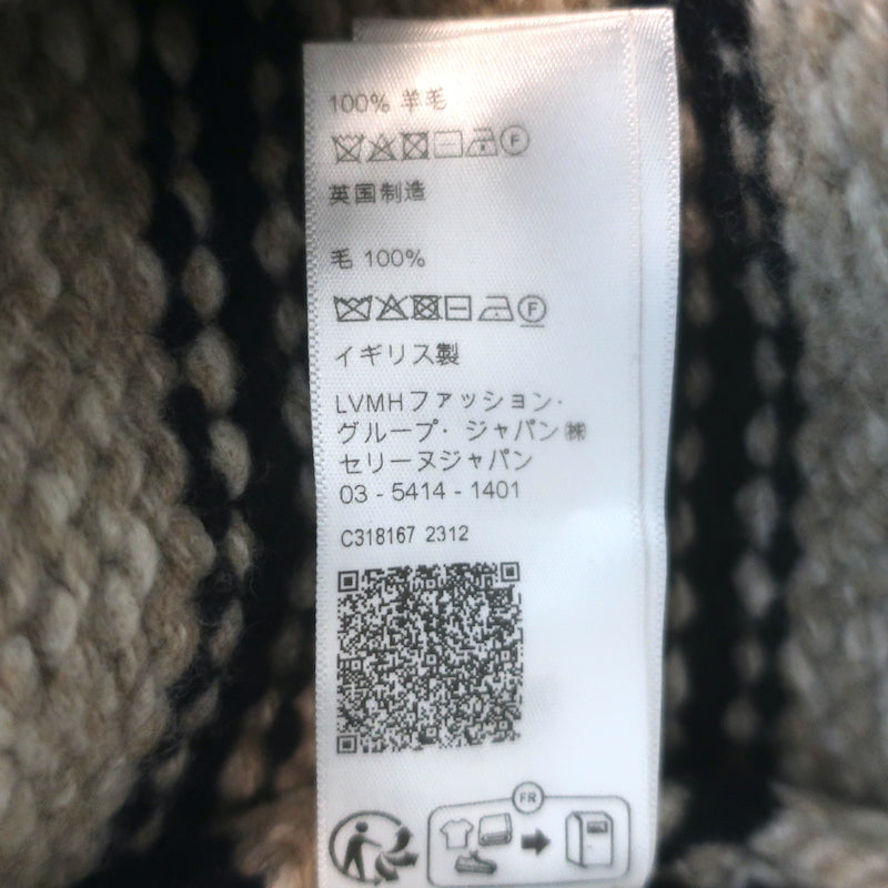 Celine mariniere striped boat-neck wool sweater in taupe and navy, size M, authentic pre-owned luxury knit, gently worn