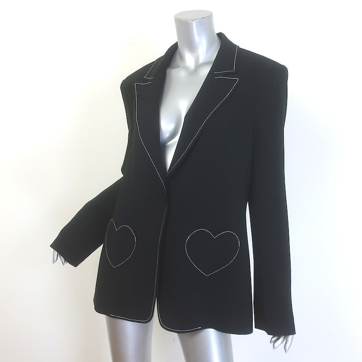 Cinq a Sept Heart-Pocket Blazer Black Crepe Size 12 One-Button Jacket