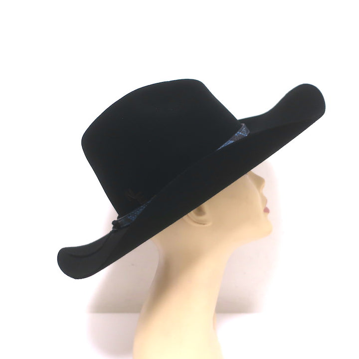 Stetson x Kemo Sabe Snake-Band Feathered Cowboy Hat Black 6x Fur Felt Size 54