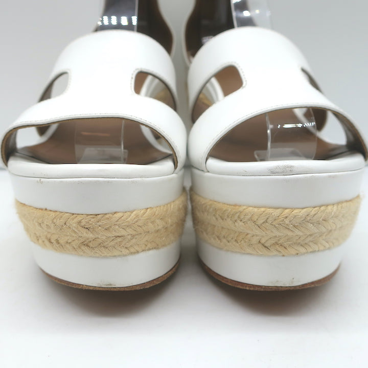 Hermes Ilana Espadrille Wedges White Leather Size 36 Platform Sandals