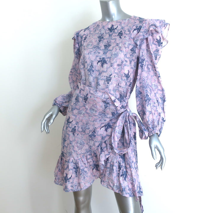 Isabel Marant Etoile Telicia Ruffled Wrap Dress Lilac Printed Linen Size 38