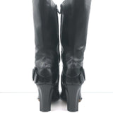 Costume National Mid-Calf Buckle Boots Black Leather Size 38