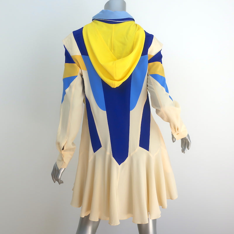 Stella McCartney Hooded Mini Dress Monica Yellow/Blue Paneled Silk Size 38
