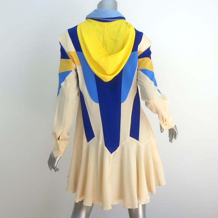 Stella McCartney Hooded Mini Dress Monica Yellow/Blue Paneled Silk Size 38