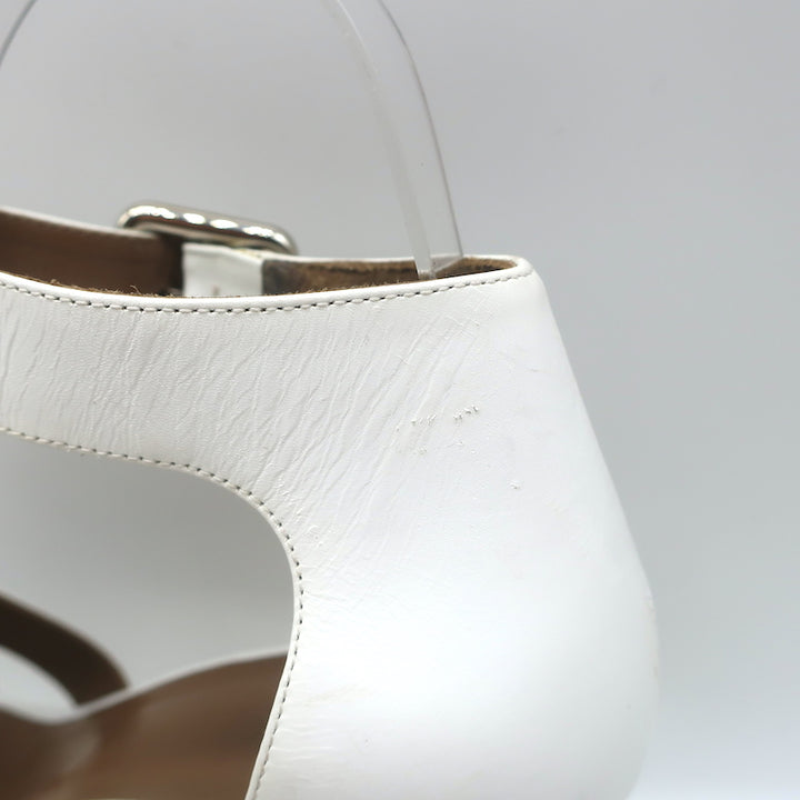 Hermes Ilana Espadrille Wedges White Leather Size 36 Platform Sandals