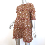 Isabel Marant Etoile Maiwenn Tiered Mini Dress Ochre Floral Print Cotton Size 34