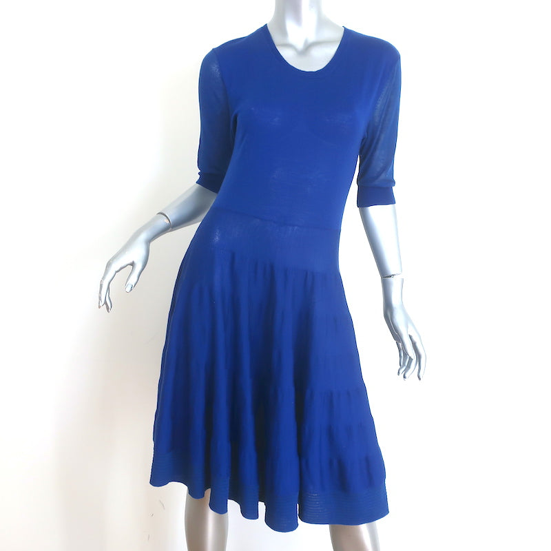 McQ Alexander McQueen Fit & Flare Knit Dress Blue Wool Size Extra Larg Celebrity Owned McQ Alexander McQueen Fit & Flare Knit Dress Blue Wool Size Extra Larg Celebrity Owned