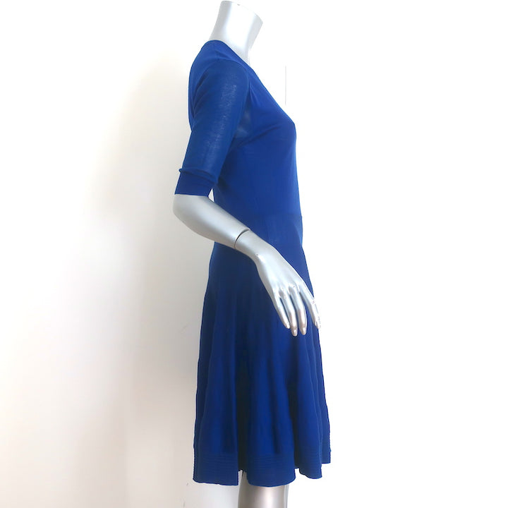McQ Alexander McQueen Fit &amp; Flare Knit Dress Blue Wool Size Extra Large