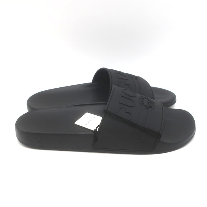 Gucci Pursuit Logo Pool Slide Sandals Black Size 39 NEW