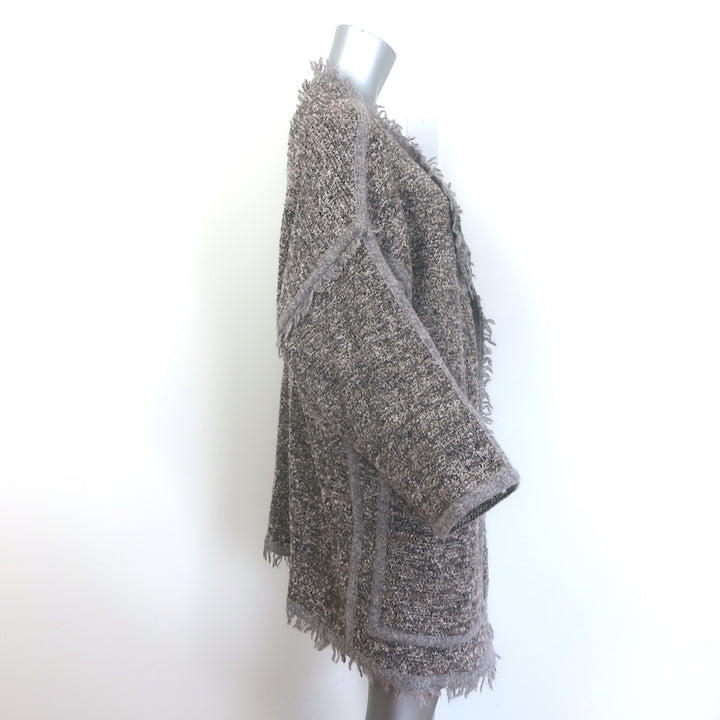 Chloe fringed boucle knit sweater coat, gray-beige wool-blend, size XS — pre-owned, gently worn designer piece