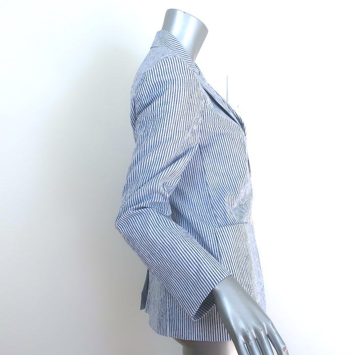 Max Mara Weekend Seersucker Blazer Blue/White Size US 8 Two-Button Jacket